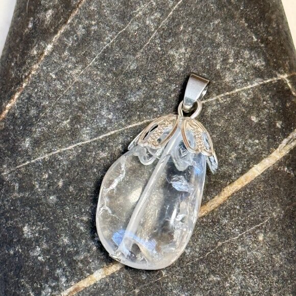 2/$20, Natural Clear Quartz Pendant, Large Tumbled Genuine Gemstone Pendant - Picture 5 of 11